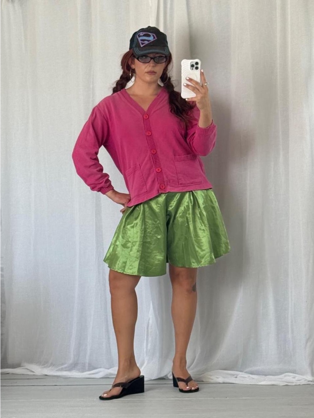 ⋆。˚✧ lime green satin pleated shorts ✧˚。⋆